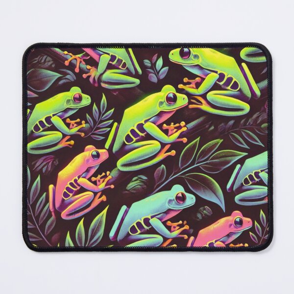 Item preview, Neon Tree Frog Pattern on Black – Tropical Frog  designed and sold by TEEJAMBOREE.