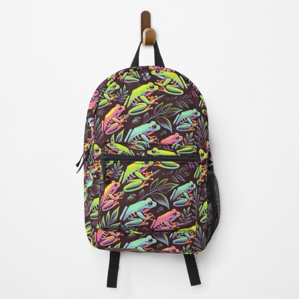 Item preview, Neon Tree Frog Pattern on Black – Tropical Frog designed and sold by TEEJAMBOREE.