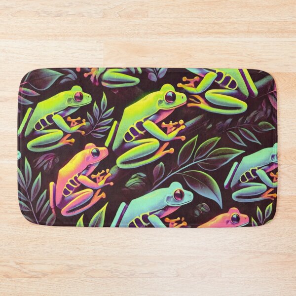 Item preview, Neon Tree Frog Pattern on Black – Tropical Frog  designed and sold by TEEJAMBOREE.
