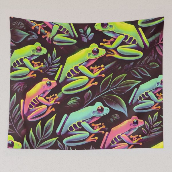 Item preview, Neon Tree Frog Pattern on Black – Tropical Frog  designed and sold by TEEJAMBOREE.