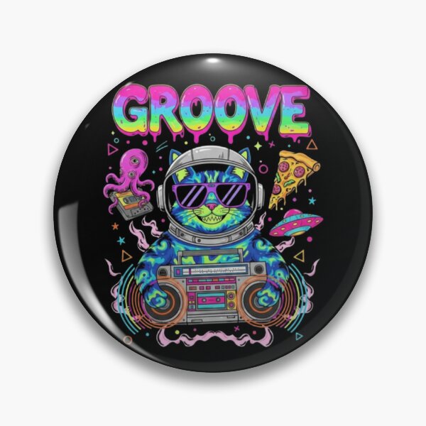 Item preview, Groove Space Cat – Neon Funky Cosmic Art designed and sold by Dogandesighn.