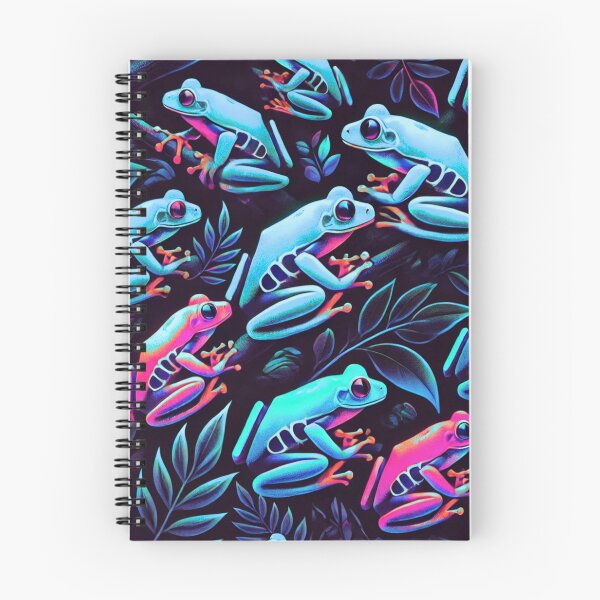 Item preview, Neon Tree Frog Pattern on Black – Tropical Frog  designed and sold by TEEJAMBOREE.