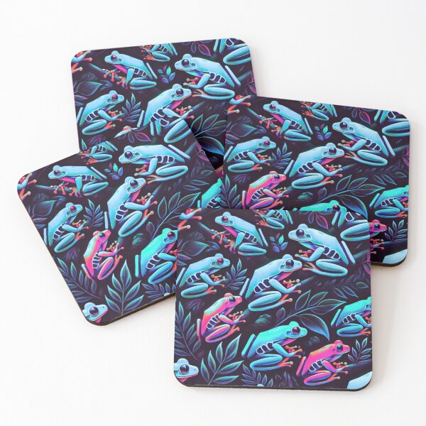 Item preview, Neon Tree Frog Pattern on Black – Tropical Frog  designed and sold by TEEJAMBOREE.
