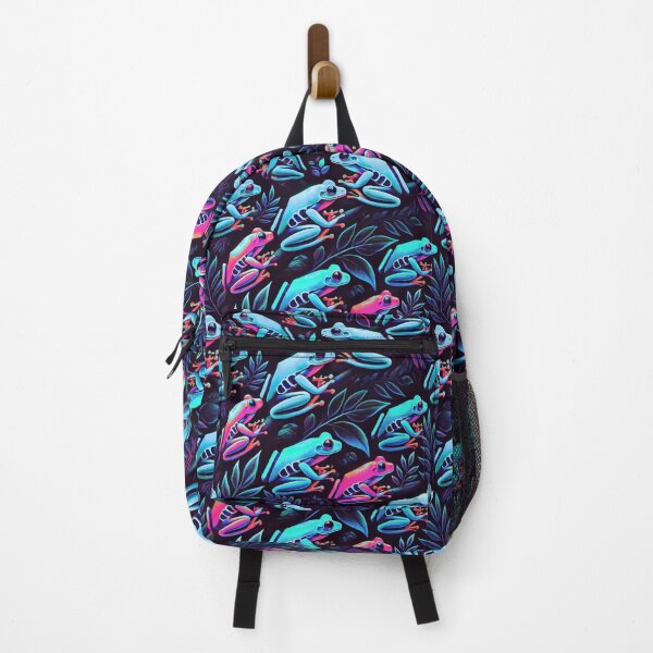 Item preview, Neon Tree Frog Pattern on Black – Tropical Frog designed and sold by TEEJAMBOREE.
