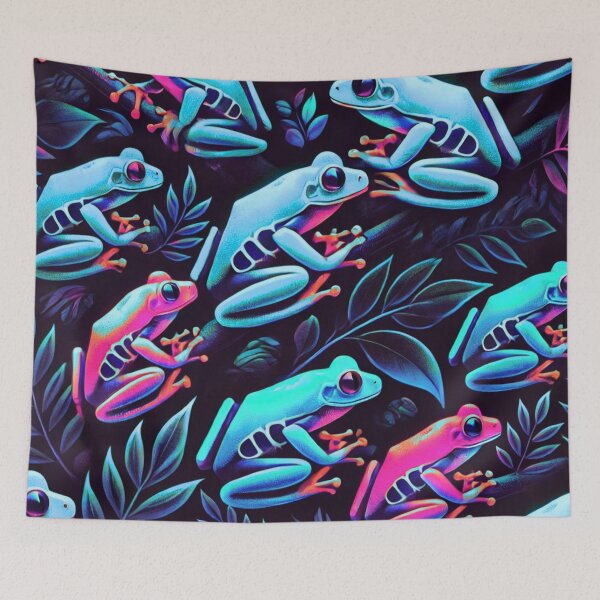 Item preview, Neon Tree Frog Pattern on Black – Tropical Frog  designed and sold by TEEJAMBOREE.