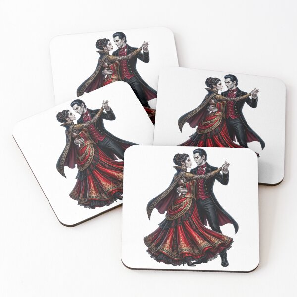 Item preview, Elegant Vampire Couple Dancing Gothic Romance Dark Fantasy Art Print | Victorian Vampires Love Illustration | Spooky Halloween Aesthetic Design designed and sold by Cauldron Crafts.