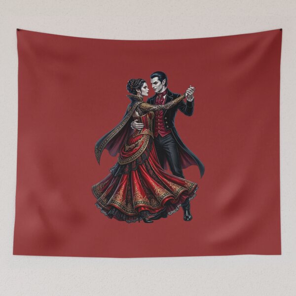 Item preview, Elegant Vampire Couple Dancing Gothic Romance Dark Fantasy Art Print | Victorian Vampires Love Illustration | Spooky Halloween Aesthetic Design designed and sold by Cauldron Crafts.