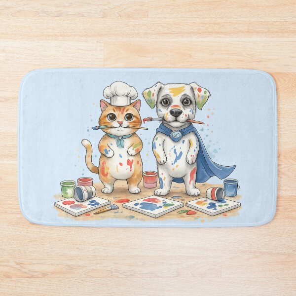 Item preview, Artist Duo in Distress – Funny Cat & Dog Painting Watercolor Illustration designed and sold by StickyDelights.