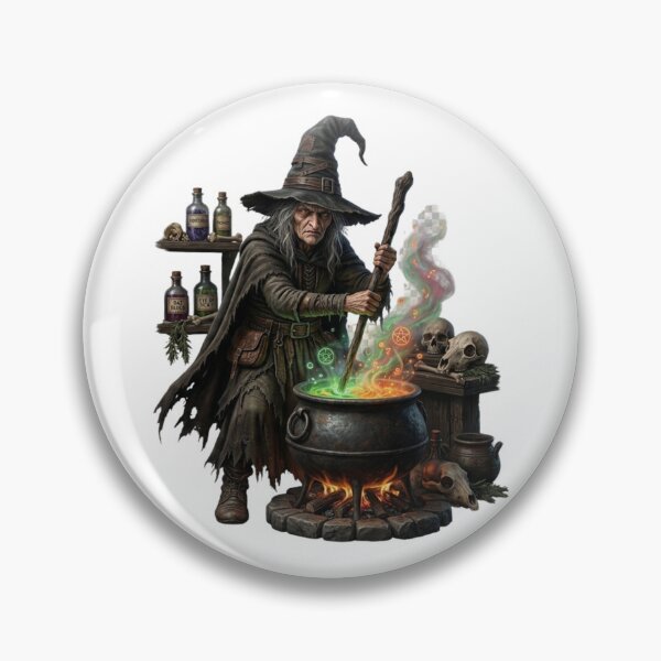 Item preview, Scary Medieval Witch Brewing Potion in Cauldron – Dark Fantasy Halloween Design | Creepy Sorceress Artwork designed and sold by Cauldron Crafts.