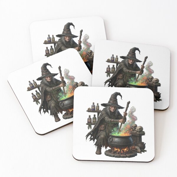 Item preview, Scary Medieval Witch Brewing Potion in Cauldron – Dark Fantasy Halloween Design | Creepy Sorceress Artwork designed and sold by Cauldron Crafts.