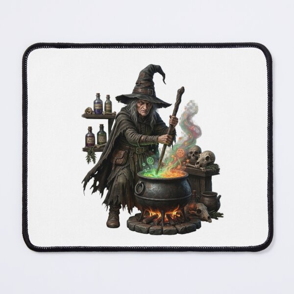Item preview, Scary Medieval Witch Brewing Potion in Cauldron – Dark Fantasy Halloween Design | Creepy Sorceress Artwork designed and sold by Cauldron Crafts.