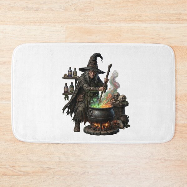 Item preview, Scary Medieval Witch Brewing Potion in Cauldron – Dark Fantasy Halloween Design | Creepy Sorceress Artwork designed and sold by Cauldron Crafts.