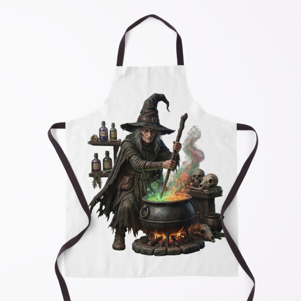 Item preview, Scary Medieval Witch Brewing Potion in Cauldron – Dark Fantasy Halloween Design | Creepy Sorceress Artwork designed and sold by Cauldron Crafts.