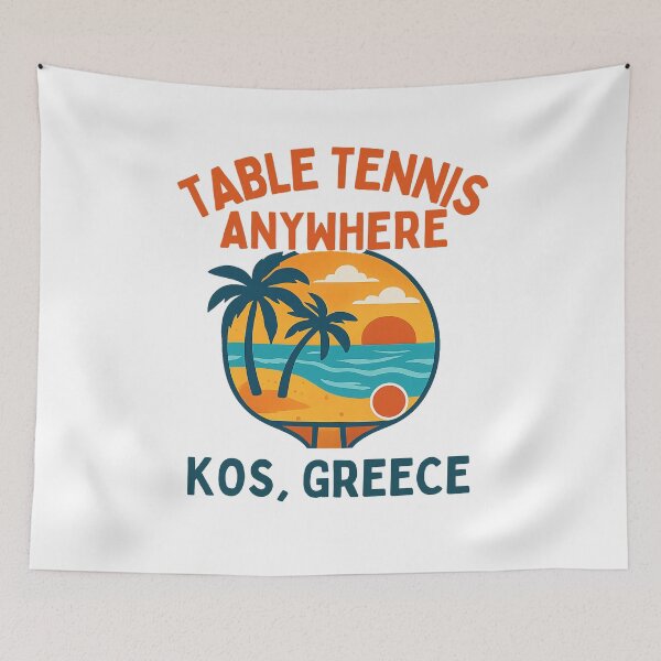 Item preview, Kos Greece Table Tennis  Anywhere – Tropical Retro Ping Pong Player T-Shirt  designed and sold by OhMyPingCo.