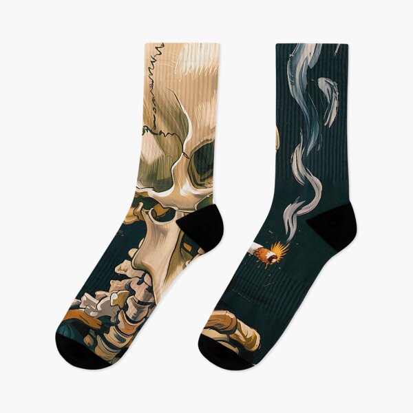 Item preview, Skeleton with cigarette in the style of Van Gogh designed and sold by PrintableTravel.