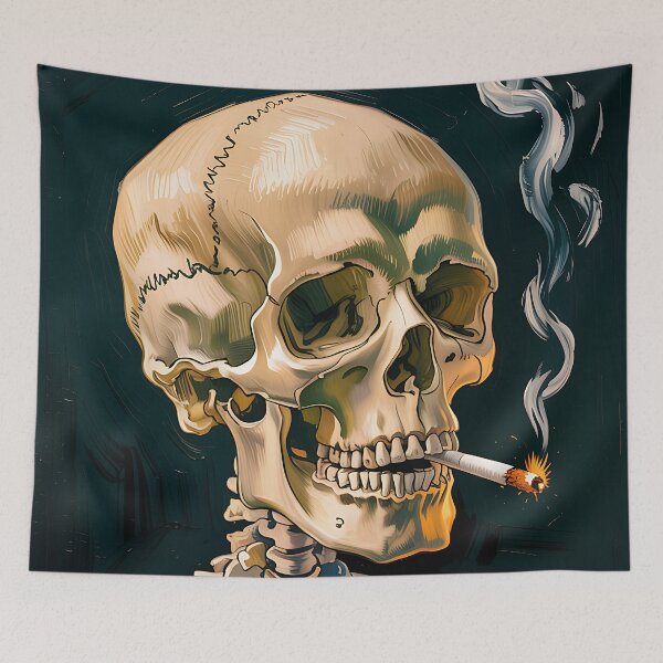 Item preview, Skeleton with cigarette in the style of Van Gogh designed and sold by PrintableTravel.