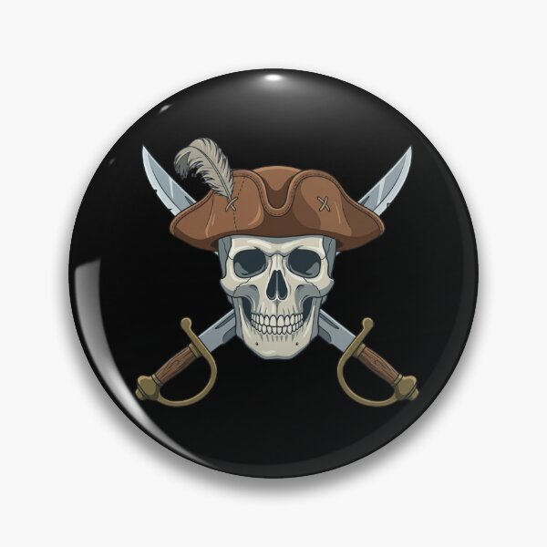 Artikelvorschau, Piratenskelettschädel mit Kapitänsmütze und gekreuzten Schwertern – Vintage-Piratenkunst entworfen und verkauft von Cauldron Crafts.
