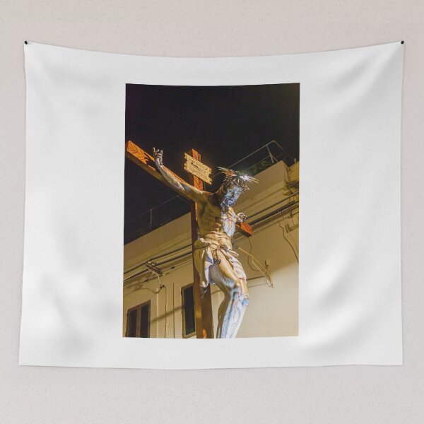 Item preview, Dramatic Nighttime Crucifix Statue of Jesus With Crown of Thorns On Wooden Cross designed and sold by Nmallia.