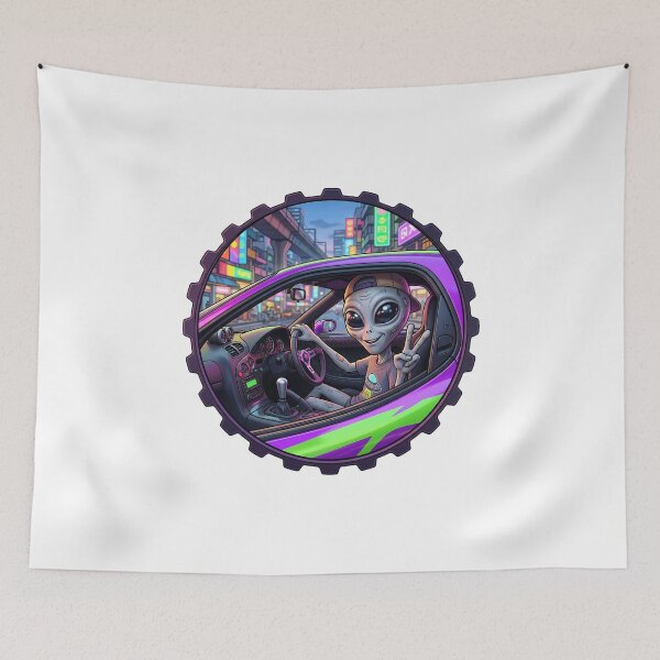 Item preview, Alien Street Racer Drifting in Neon City designed and sold by Sunkhung.
