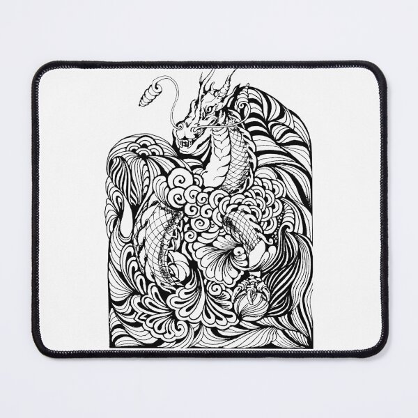 Item preview, "Dragon" Black&White Ink Illustration Fine Line Art Print designed and sold by lukar-studio.