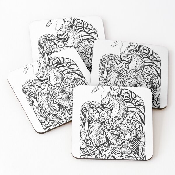 Item preview, "Dragon" Black&White Ink Illustration Fine Line Art Print designed and sold by lukar-studio.