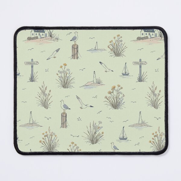 Item preview, Sage Minimalist Coastal Pattern with Seagulls, Cornish Seaside Illustration, Ocean Nature Zen Aesthetic designed and sold by TheSlowShore.
