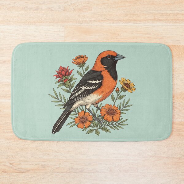 Item preview, Hooded Oriole Vibrant Floral Bird Design designed and sold by BirdsnStuff.