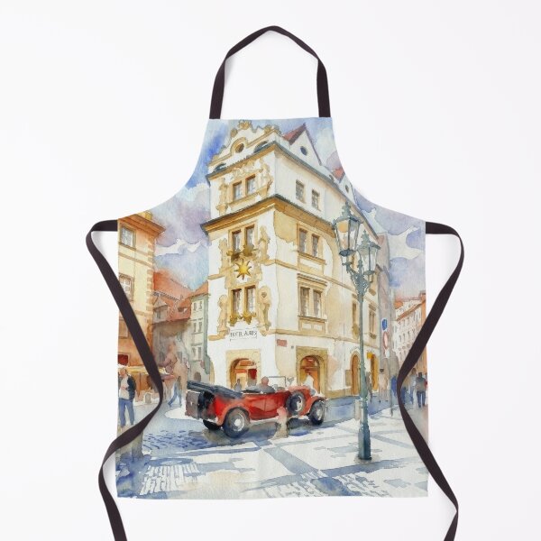 Item preview, Prague Old Town Square Watercolor with Vintage Red Car designed and sold by caracatita75.