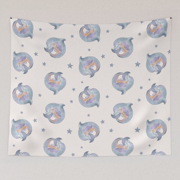 Item preview, Cute Watercolor Dolphin and Stars Seamless Pattern designed and sold by Potattoo.