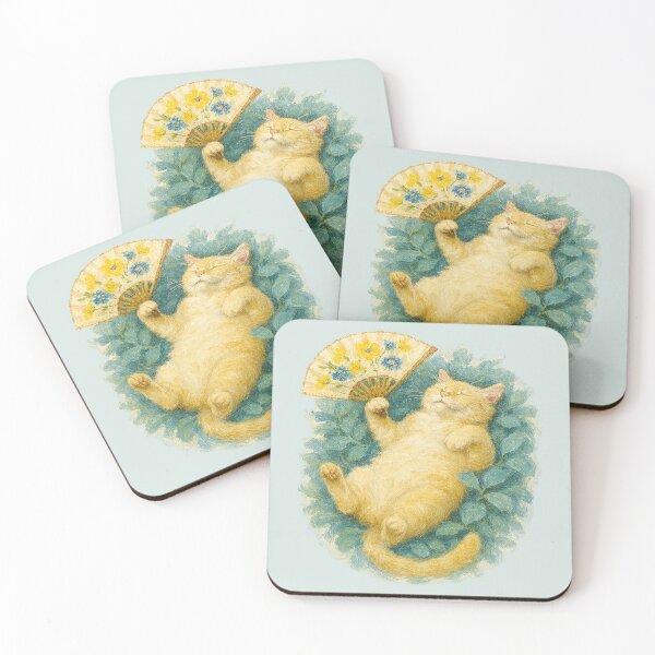 Item preview, Relaxed Orange Cat with Flower Fan designed and sold by the artedivino.
