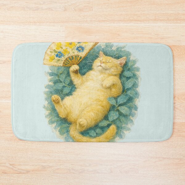 Item preview, Relaxed Orange Cat with Flower Fan designed and sold by the artedivino.