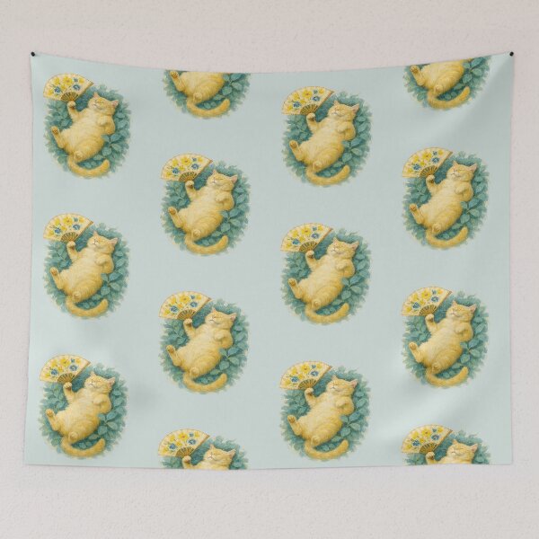 Item preview, Relaxed Orange Cat with Flower Fan designed and sold by the artedivino.