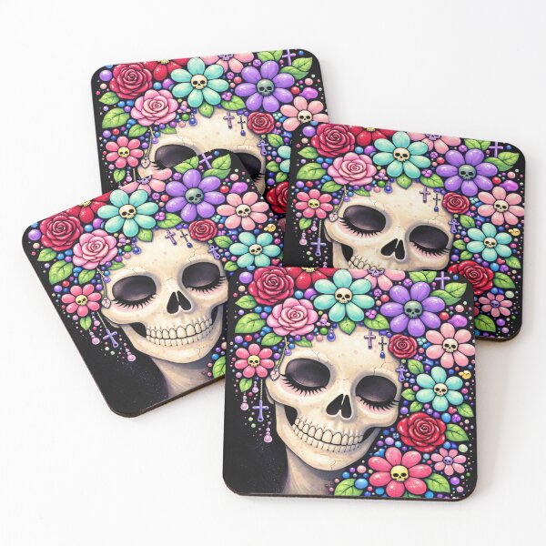 Item preview, Gothic Floral Skull – Pastel Flower Wreath Dark Art Pop Art 2 designed and sold by ABsoluzen.