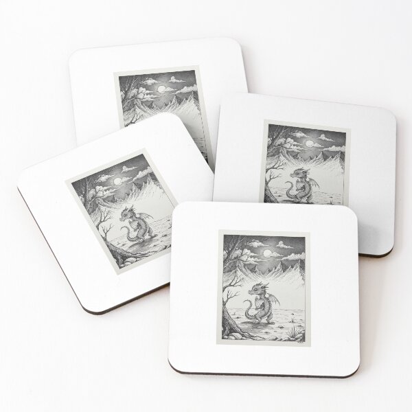 Item preview, Cute Baby Dragon in Mountain Landscape – Fantasy Vintage Engraving Illustration designed and sold by Darkness Hole.