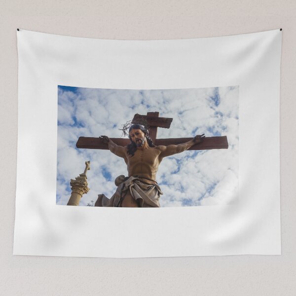 Item preview, Wooden Crucifix Statue Of Jesus On The Cross With Crown Of Thorns Against Sky designed and sold by Nmallia.