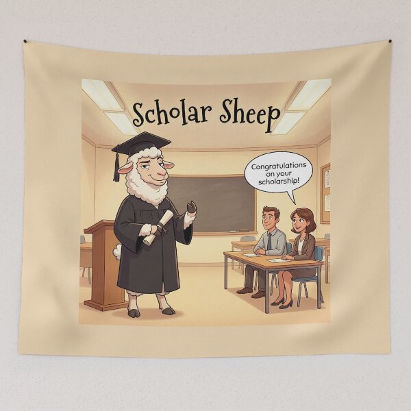 Item preview, Scholar Sheep – Funny Graduation Sheep with Scholarship Pun Illustration designed and sold by WordPlayStudio.