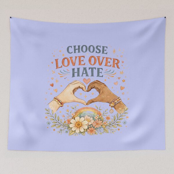 Item preview, Choose Love Over Hate - Vintage Floral Heart Hands designed and sold by VariusDesigns.