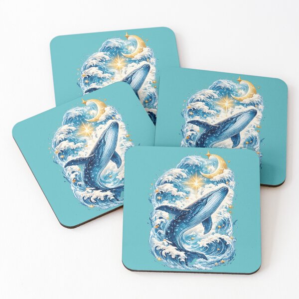 Item preview, Mystical Whale Ocean Art, Celestial Sea Illustration, Moon and Waves Fantasy, Blue Aesthetic Marine Life Design designed and sold by TheSlowShore.