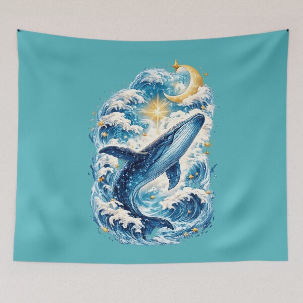 Item preview, Mystical Whale Ocean Art, Celestial Sea Illustration, Moon and Waves Fantasy, Blue Aesthetic Marine Life Design designed and sold by TheSlowShore.