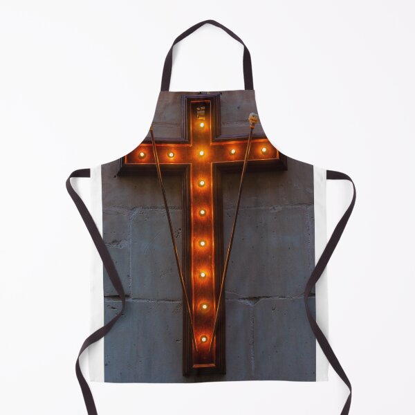 Item preview, Illuminated Wooden Cross With Warm Marquee Lights Mounted on Church Stone Wall designed and sold by Nmallia.