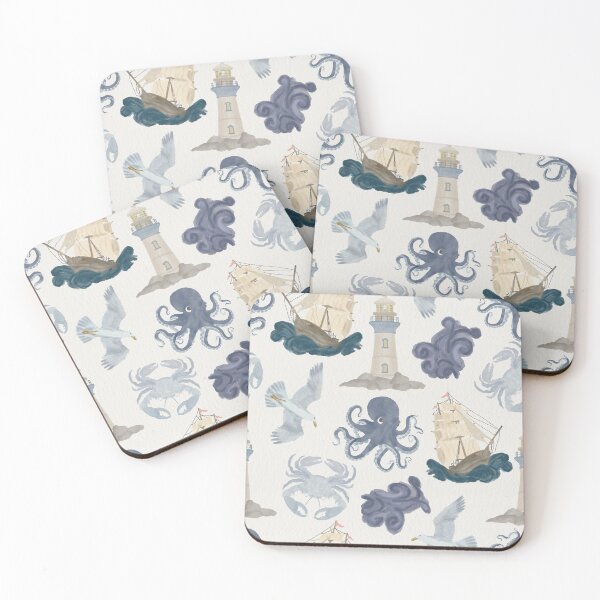 Item preview, Watercolor Nautical Sea Life Seamless Pattern designed and sold by Seamlessly Buffalo.
