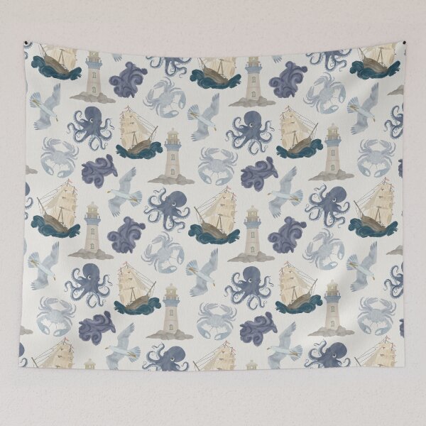 Item preview, Watercolor Nautical Sea Life Seamless Pattern designed and sold by Seamlessly Buffalo.