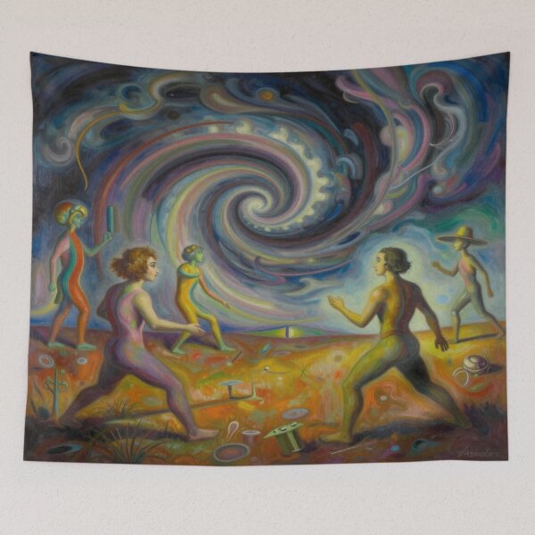 Item preview, Surreal Dreamscape with Vivid Figures and Cosmic Spiral Motion designed and sold by FotoworldEdel.