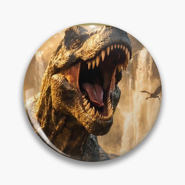 Item preview, The king of dinosaurs dominates a sun-drenched prehistoric landscape filled with mist and cascading waterfalls. designed and sold by Dreamy Armine Art.