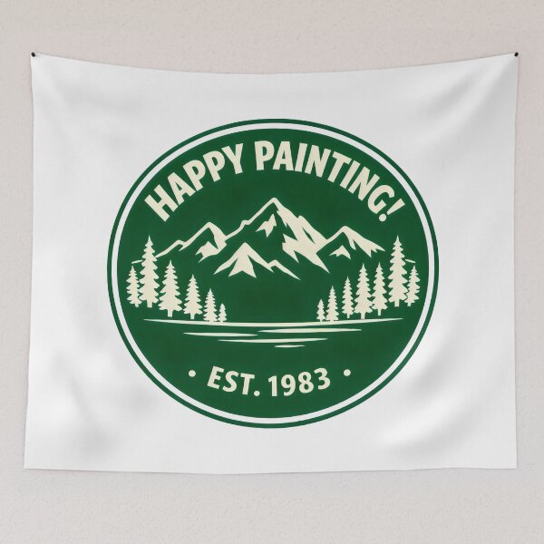Item preview, Happy Painting Mountain Badge and Wilderness Scene designed and sold by SplashTastic.