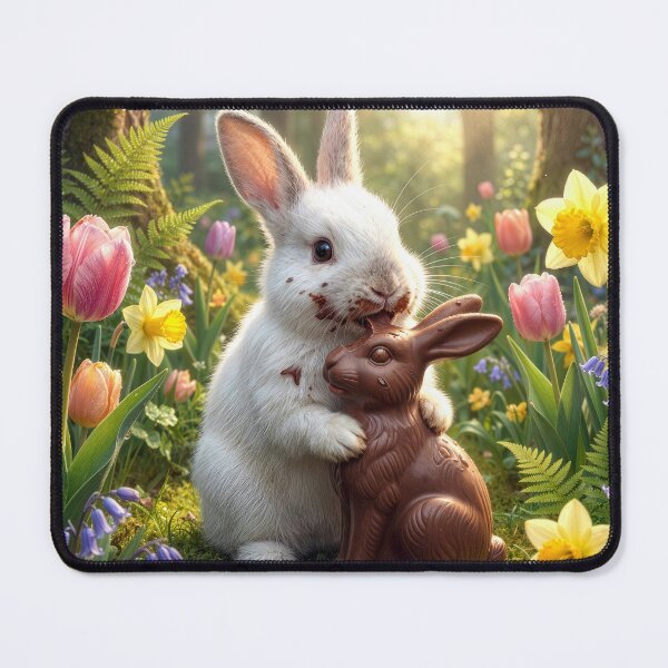 Item preview, White Rabbit Enjoying a Chocolate Easter Bunny designed and sold by Maria Dryfhout.
