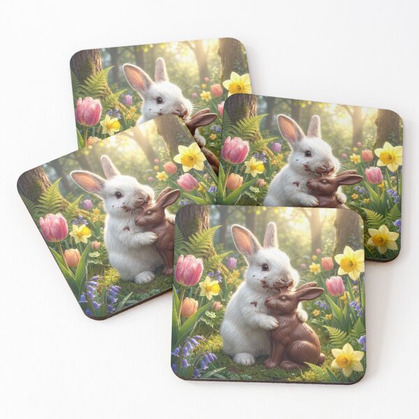 Item preview, White Rabbit Enjoying a Chocolate Easter Bunny designed and sold by Maria Dryfhout.