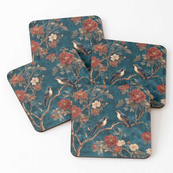 Item preview, Deep Sea Silk Floral Birds Gentle Chinese Art Wallpaper designed and sold by GrinGalore.