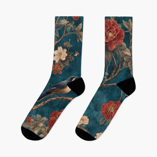 Item preview, Deep Sea Silk Floral Birds Gentle Chinese Art Wallpaper designed and sold by GrinGalore.