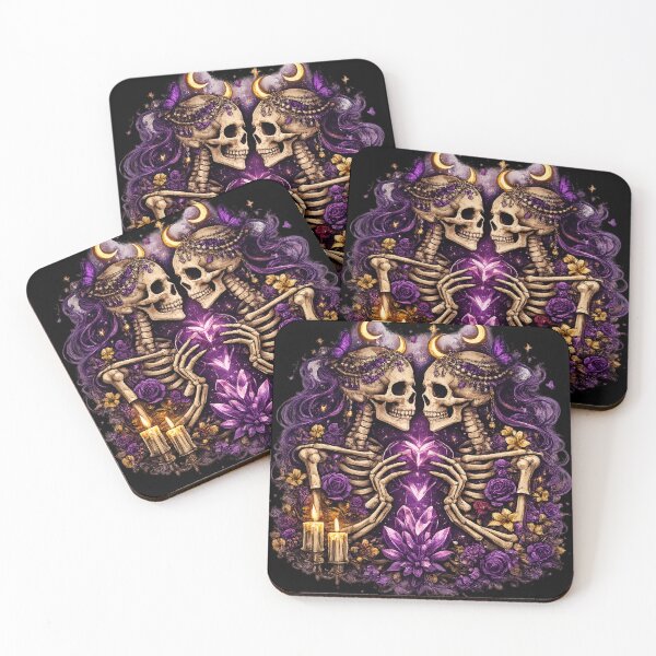 Item preview, Gothic Skeleton Lovers Holding Crystal Heart – Dark Romantic Occult Art designed and sold by yofeustore.